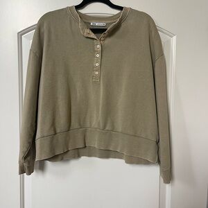 Zara Women's Tan Henley Sweatshirt
